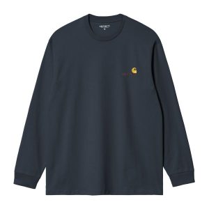 Carhartt WIP American Script Langarm-T-Shirt Dunkelblau